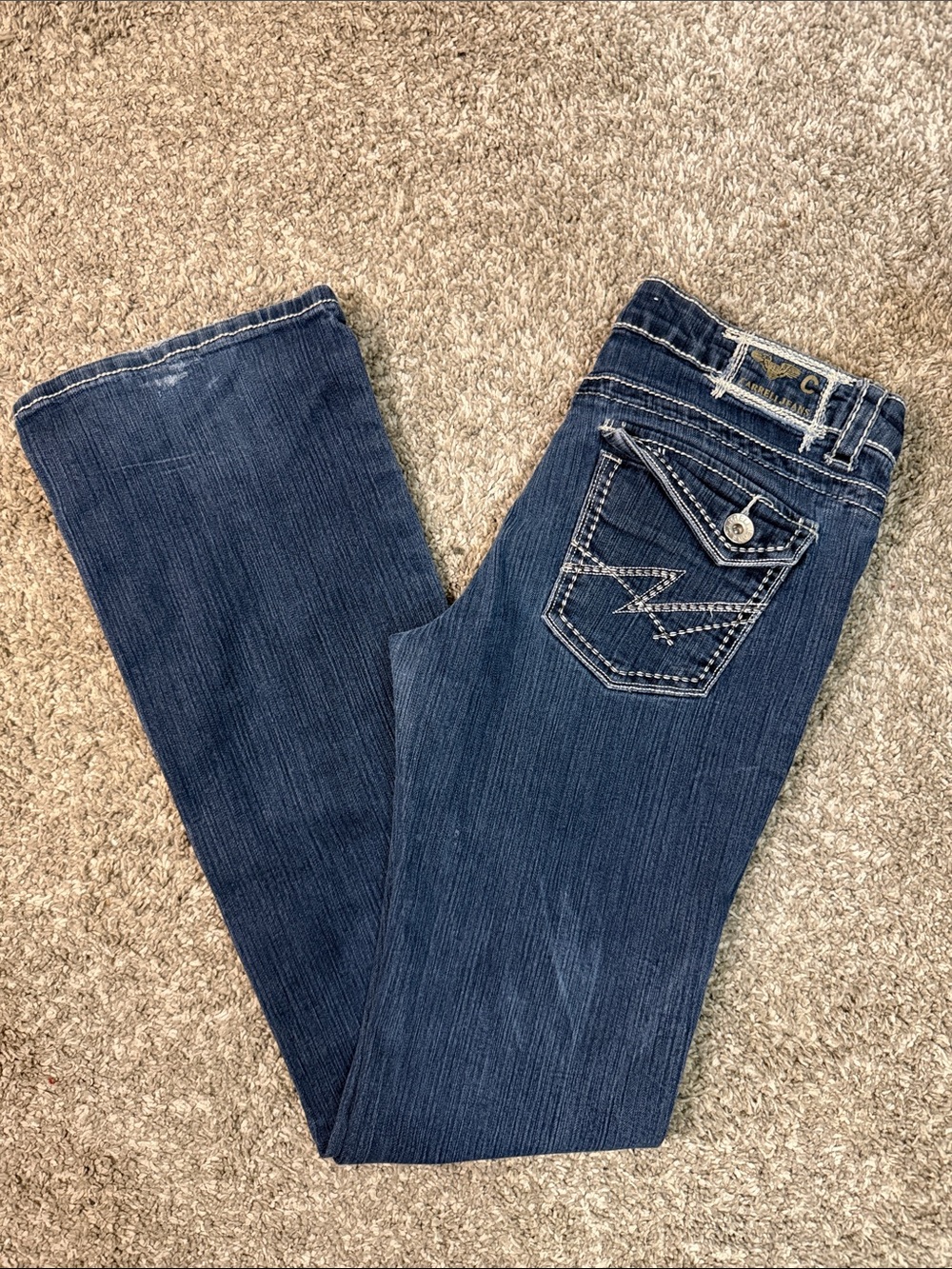 Y2K Carelli Jeans Women's Dark Blue Flared Jeans with Size 32 , L45 , Inseam 34